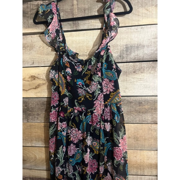 Xhilaration Womens Floral Paisley Maxi Dress Black Pink Ruffle Strap Size Medium - Picture 2 of 6